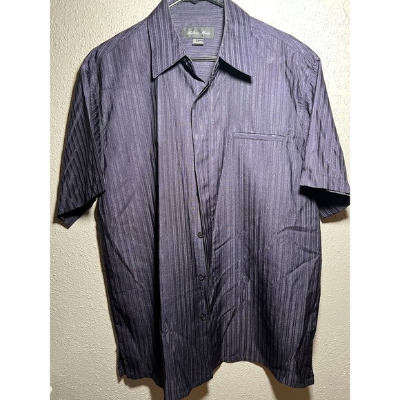 Milano Moda Men Pair Shirt And Pant Button Blue Stripes Short Sleeve Size M-32 - Picture 1 of 7
